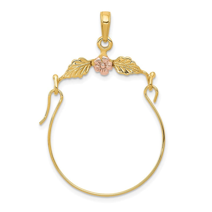 10K Two-Tone Gold Solid Polished Large Leaves with Flower Charm Holder