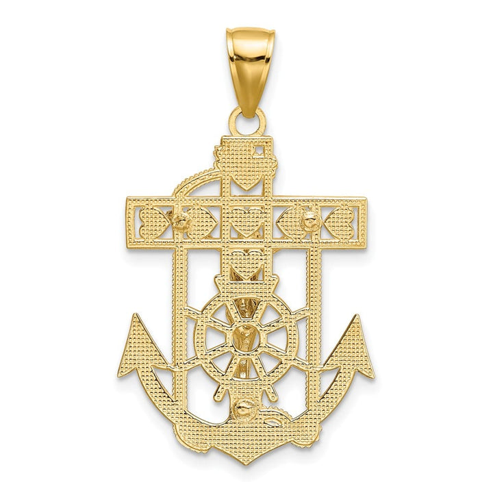 10K Two-Tone Gold Solid Polished Large Mariner's Crucifix Pendant