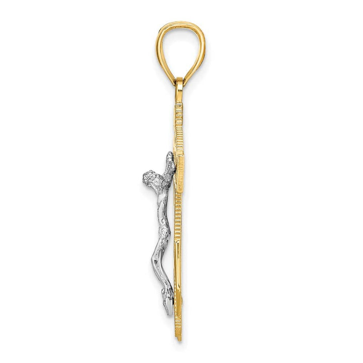 10K Two-Tone Gold Solid Polished Large Mariner's Crucifix Pendant