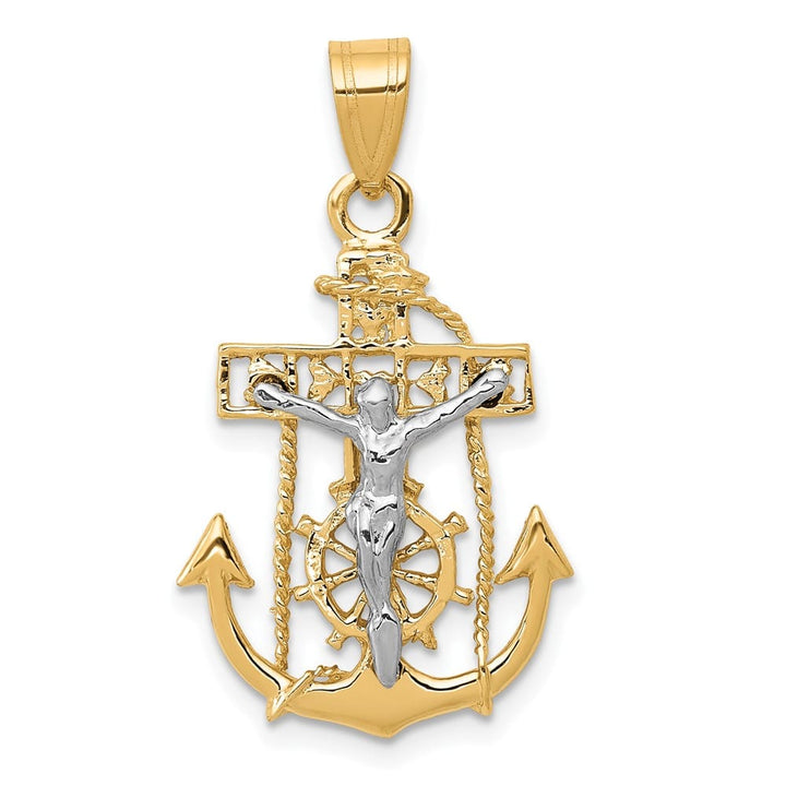 10K Two-Tone Gold Solid Polished Large Mariner's Crucifix Pendant