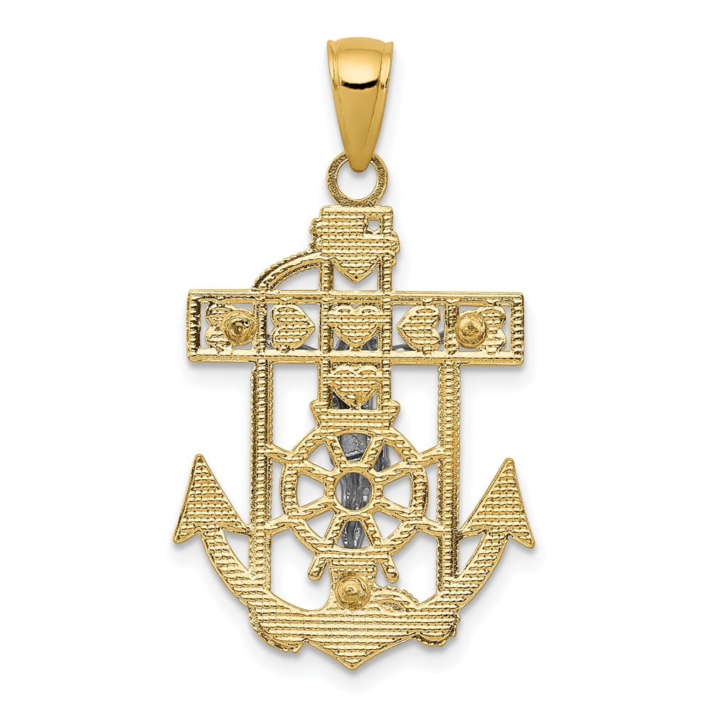 10K Two-Tone Gold Solid Polished Large Mariner's Crucifix Pendant