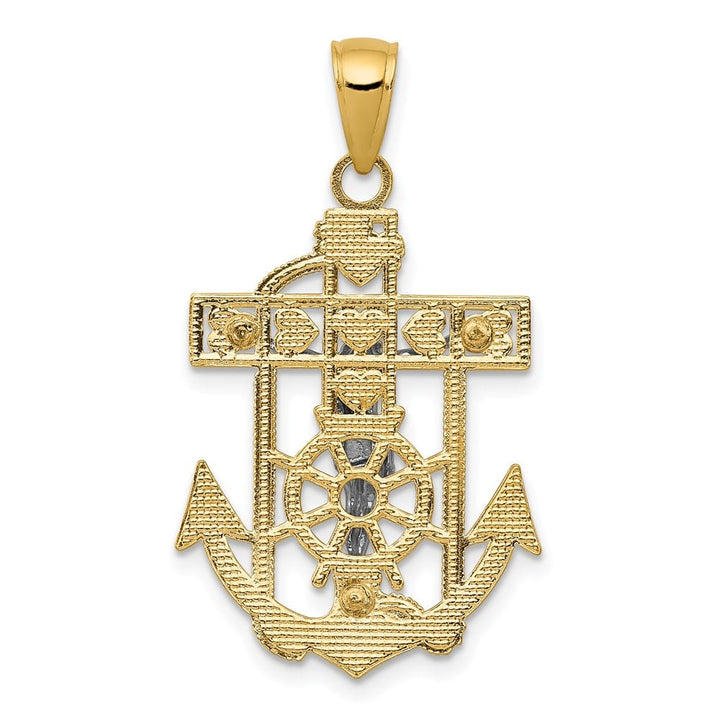 10K Two-Tone Gold Solid Polished Large Mariner's Crucifix Pendant