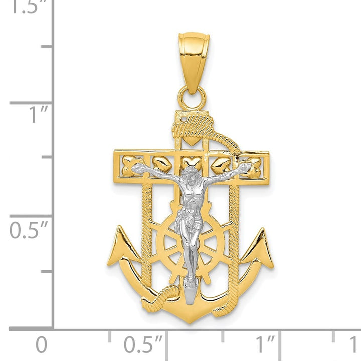 10K Two-Tone Gold Solid Polished Large Mariner's Crucifix Pendant