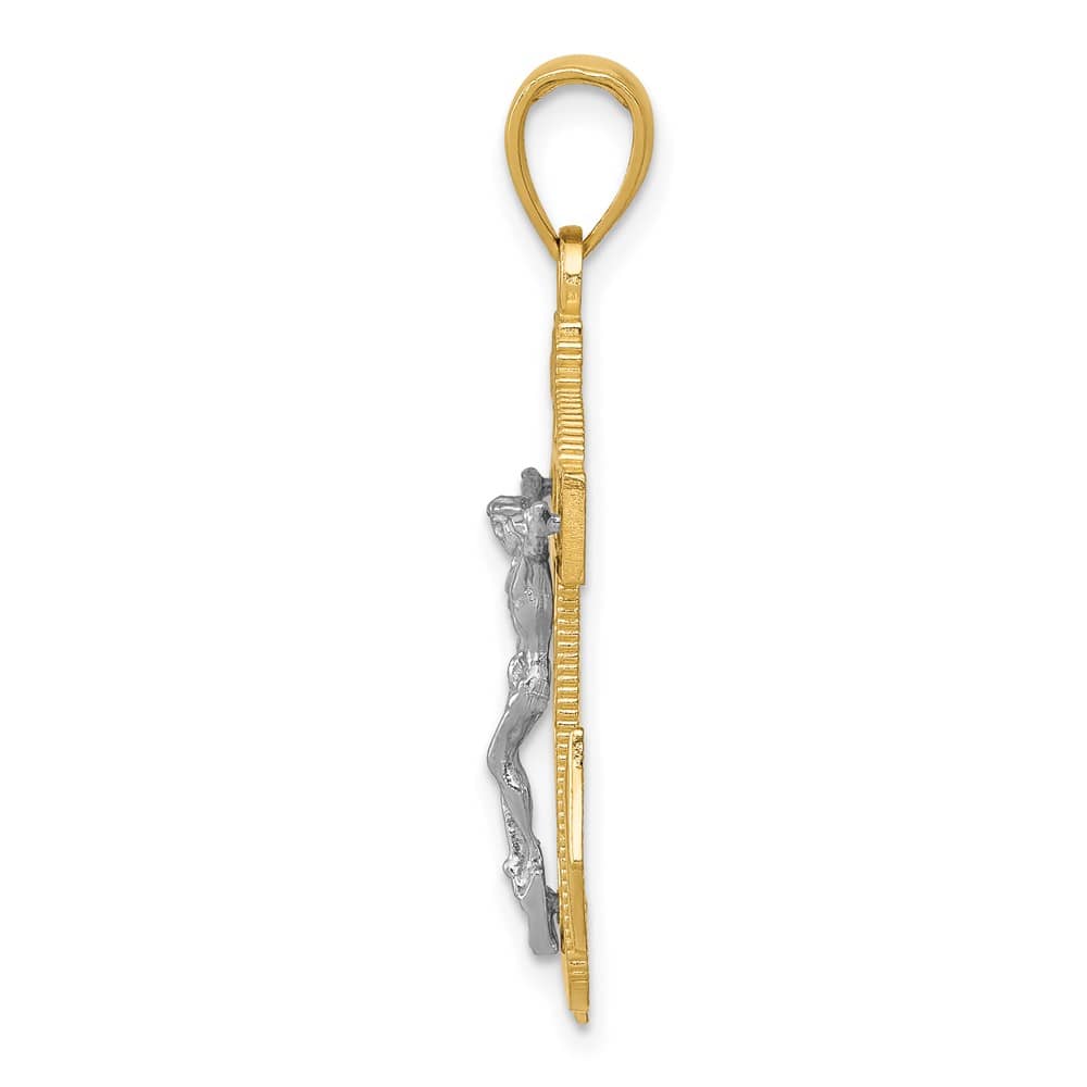 10K Two-Tone Gold Solid Polished Large Mariner's Crucifix Pendant