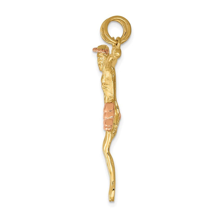 10K Two-Tone Gold Solid Polished Large Rose Corpus Pendant