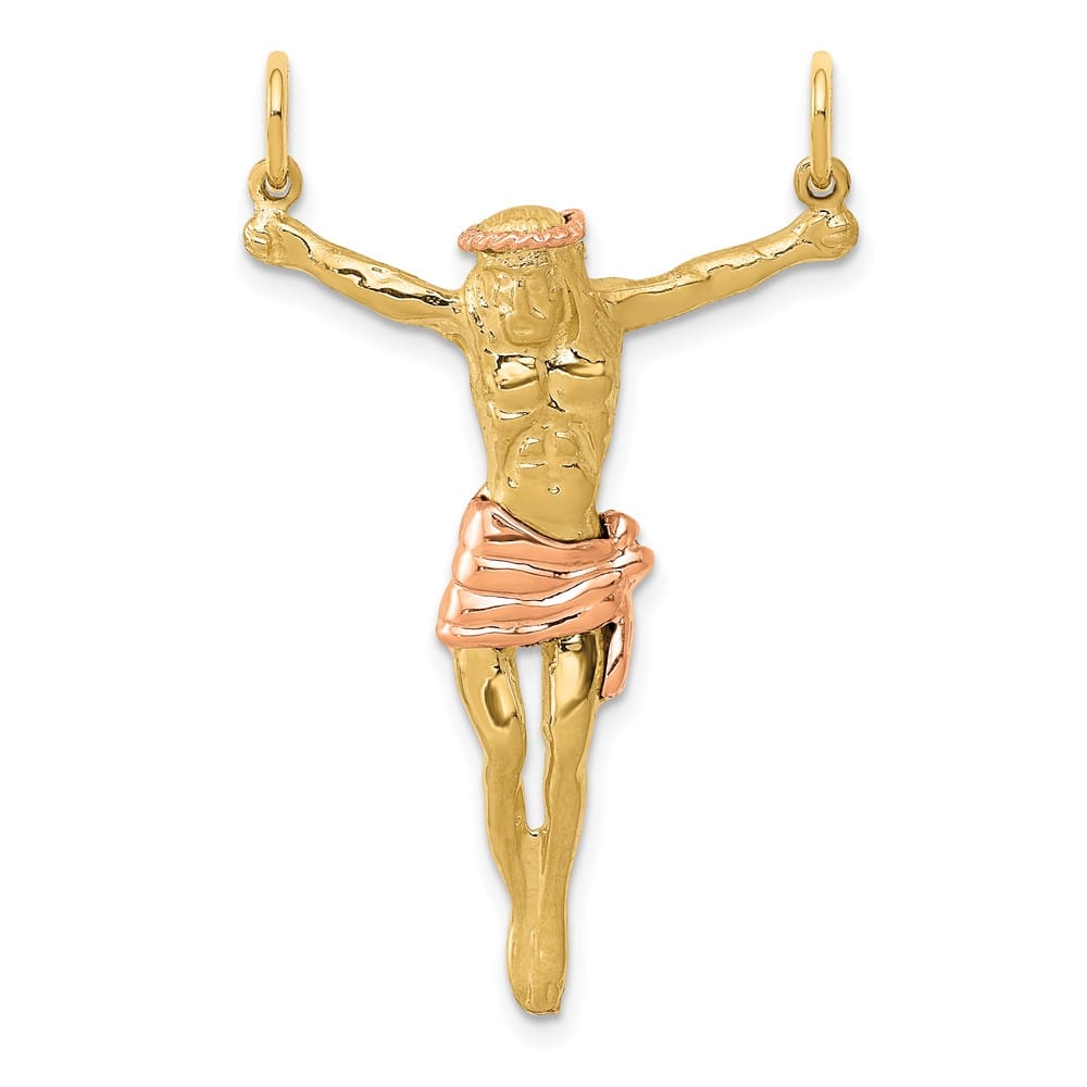 10K Two-Tone Gold Solid Polished Large Rose Corpus Pendant