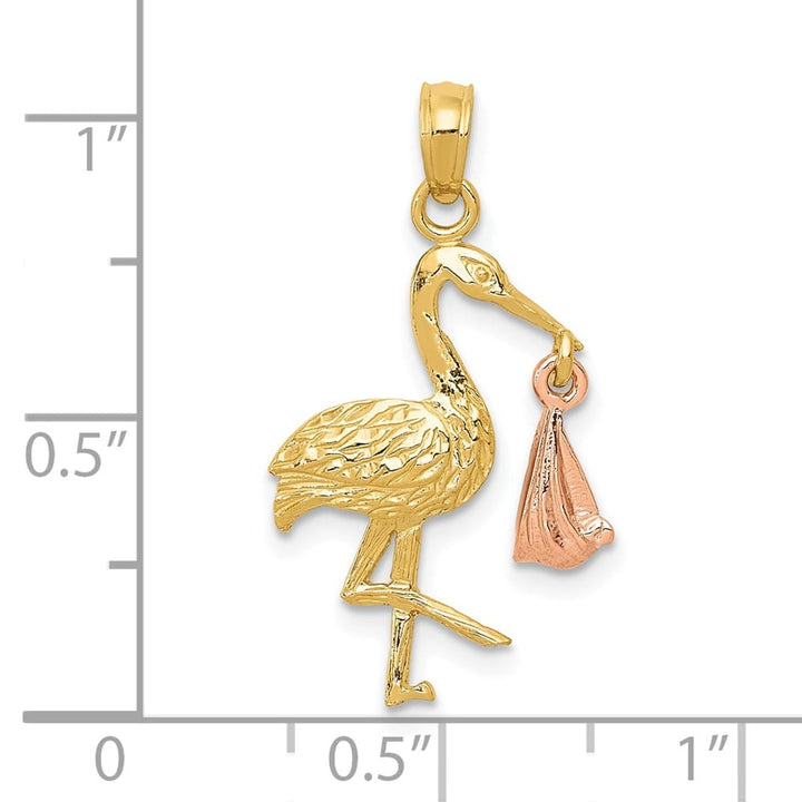 10K Two-Tone Gold Solid Polished Large Stork with Dangling Baby Charm