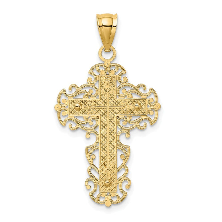 10K Two-Tone Gold Solid Polished Large with Lace Trim Crucifix Charm