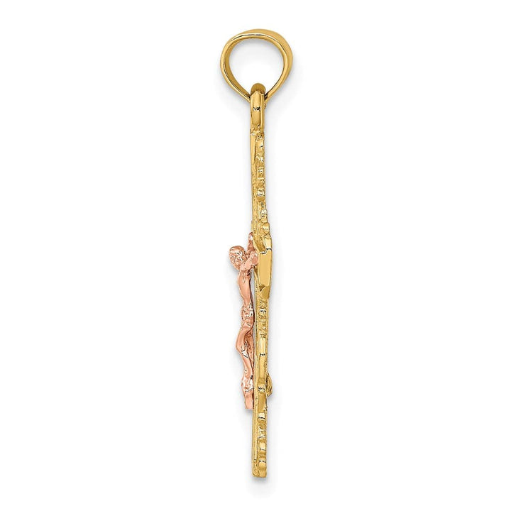 10K Two-Tone Gold Solid Polished Large with Lace Trim Crucifix Charm