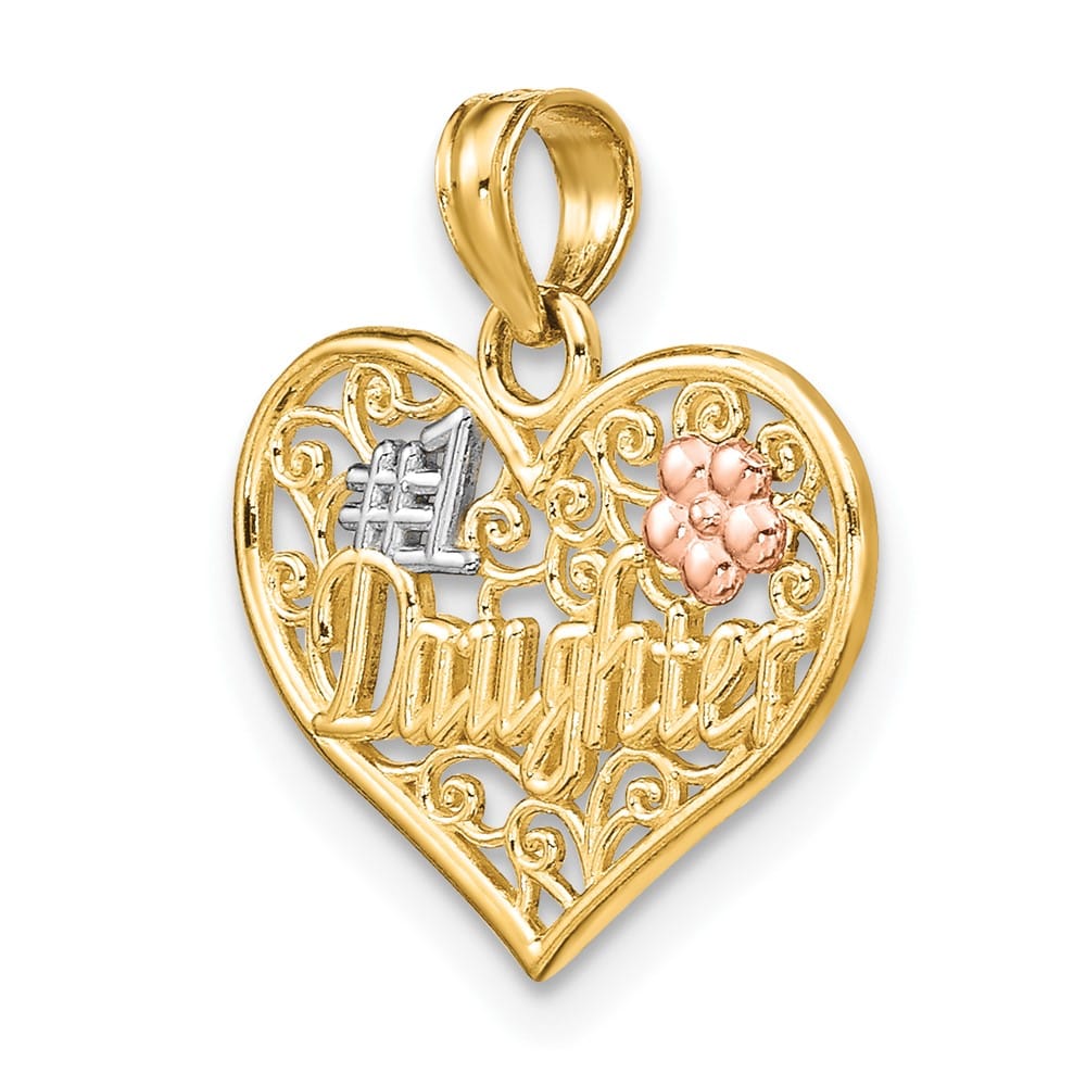 10K Two-Tone Gold Solid Polished Medium #1 Daughter in Heart Charm