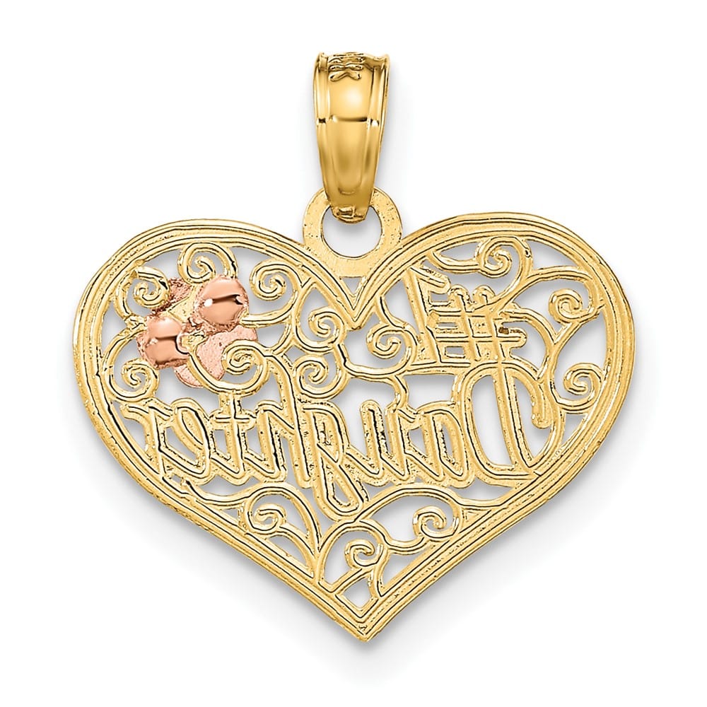 10K Two-Tone Gold Solid Polished Medium #1 Daughter in Heart Charm