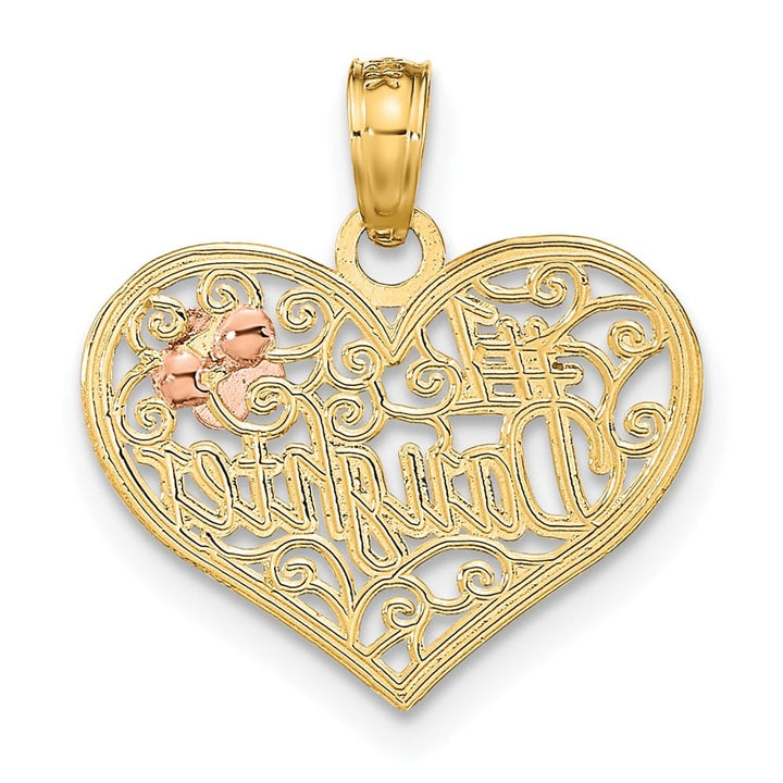 10K Two-Tone Gold Solid Polished Medium #1 Daughter in Heart Charm