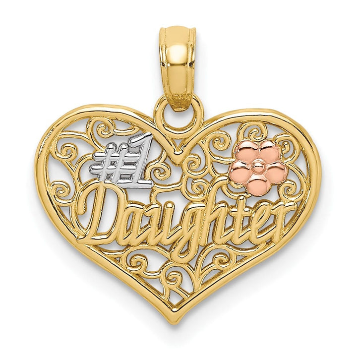 10K Two-Tone Gold Solid Polished Medium #1 Daughter in Heart Charm