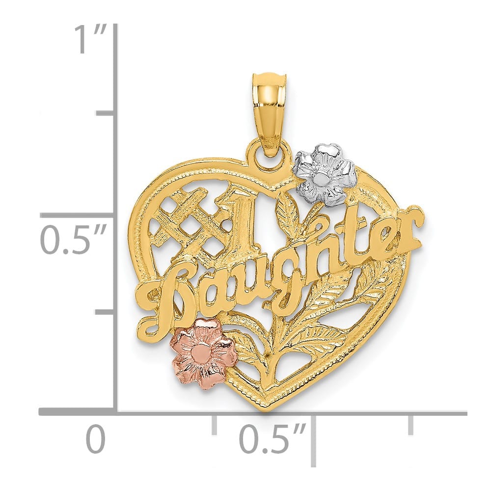 10K Two-Tone Gold Solid Polished Medium #1 Daughter in Heart Charm