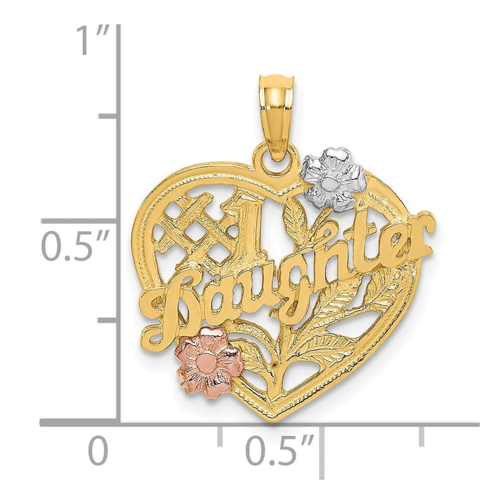 10K Two-Tone Gold Solid Polished Medium #1 Daughter in Heart Charm
