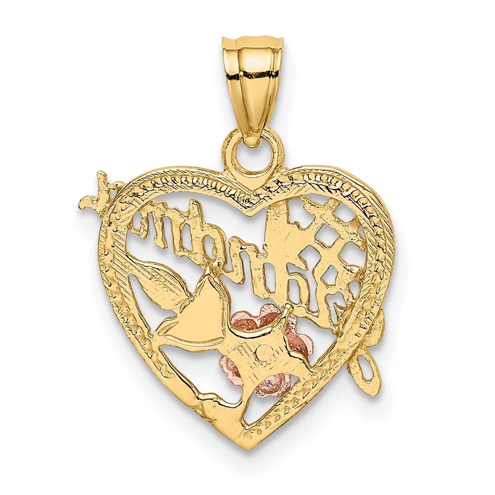 10K Two-Tone Gold Solid Polished Medium #1 GRANDMA in Heart Charm