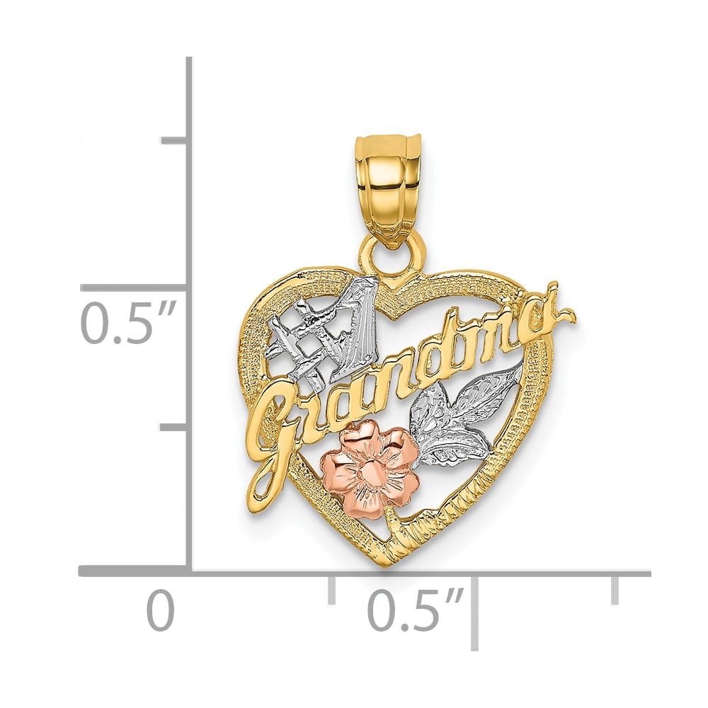 10K Two-Tone Gold Solid Polished Medium #1 GRANDMA in Heart Charm