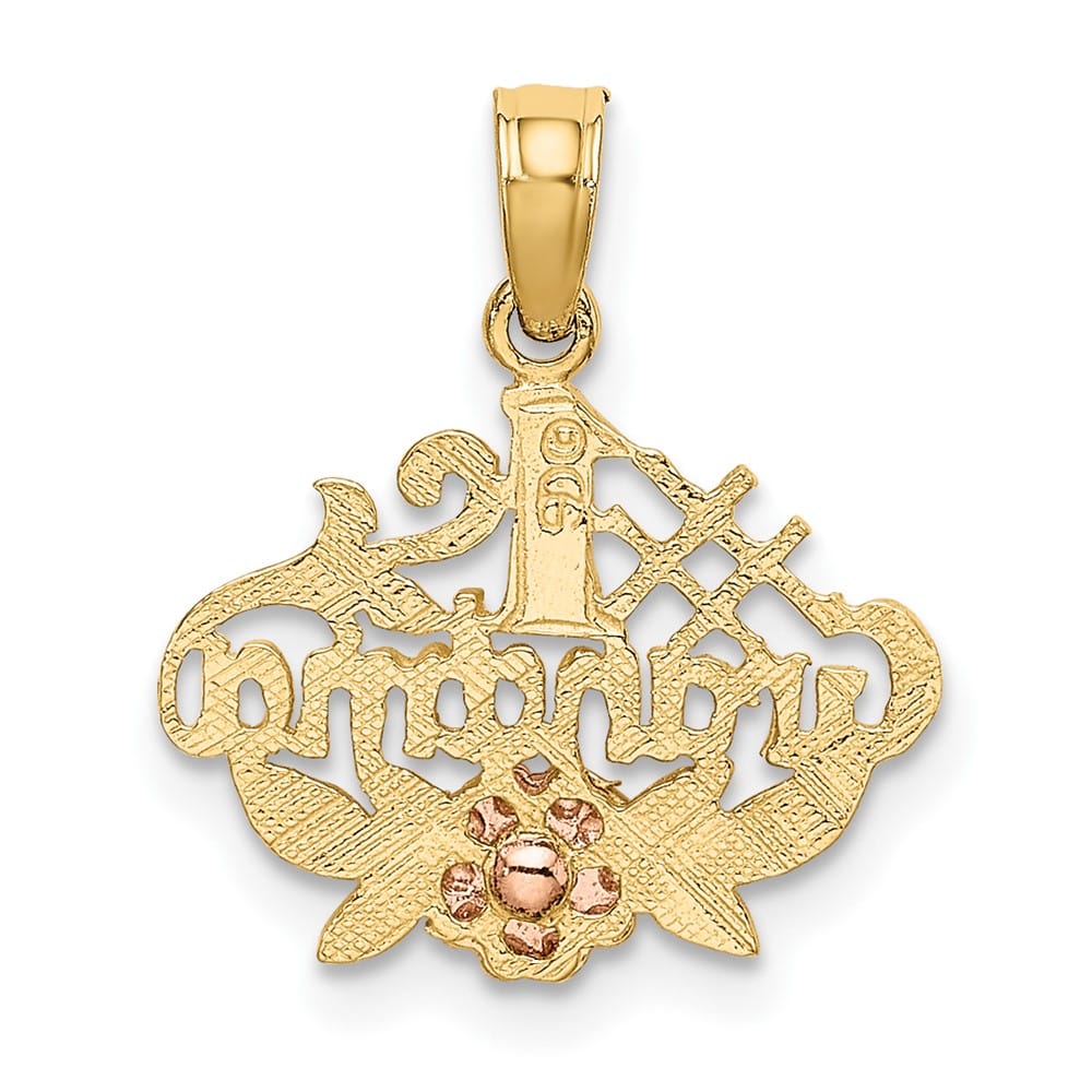10K Two-Tone Gold Solid Polished Medium #1 GRANDMA with Flower Charm