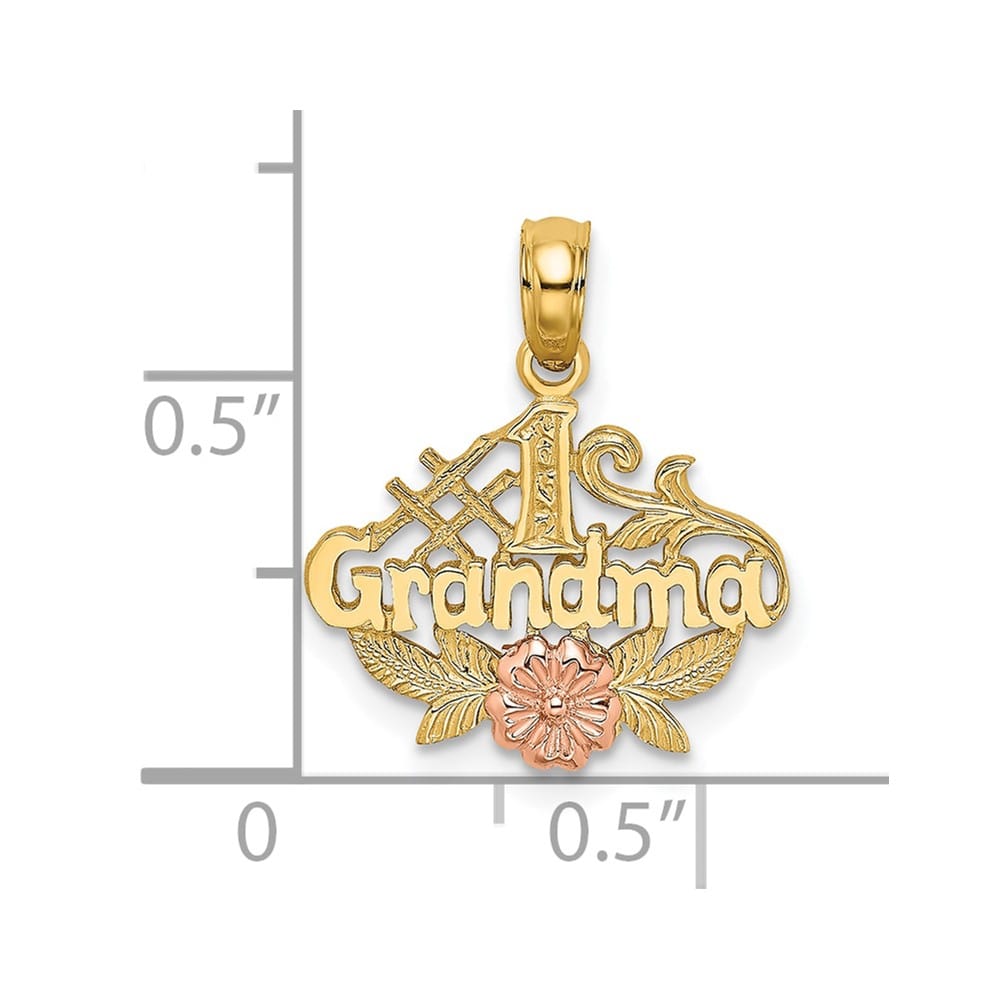 10K Two-Tone Gold Solid Polished Medium #1 GRANDMA with Flower Charm