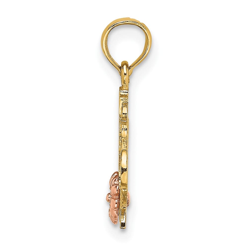 10K Two-Tone Gold Solid Polished Medium #1 GRANDMA with Flower Charm
