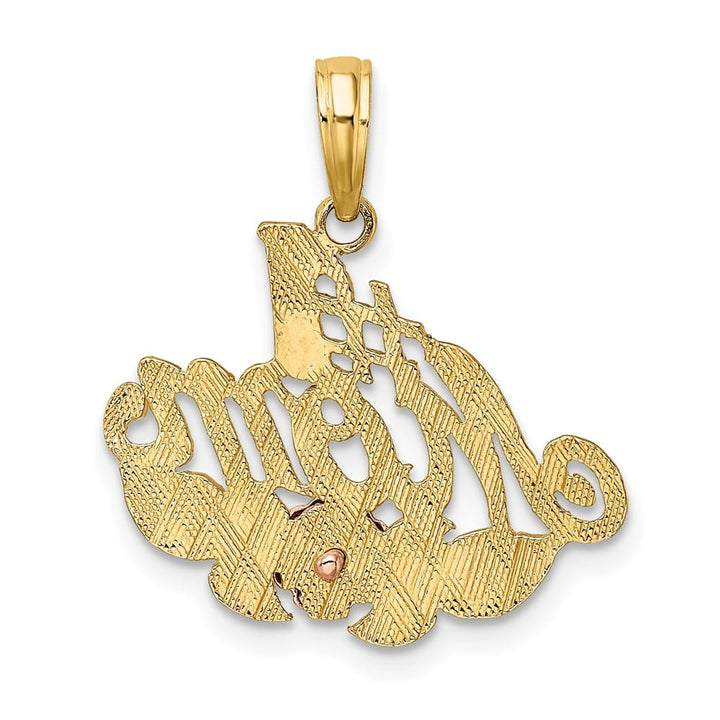 10K Two-Tone Gold Solid Polished Medium #1 MOM with Flower Charm