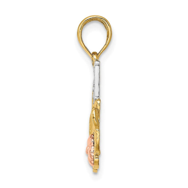 10K Two-Tone Gold Solid Polished Medium #1 MOM with Flower Charm