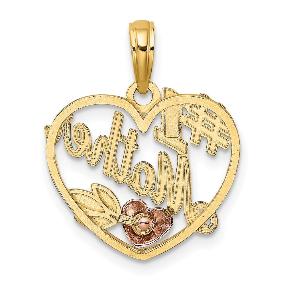 10K Two-Tone Gold Solid Polished Medium #1 Mother in Heart Charm
