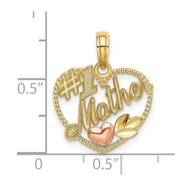 10K Two-Tone Gold Solid Polished Medium #1 Mother in Heart Charm