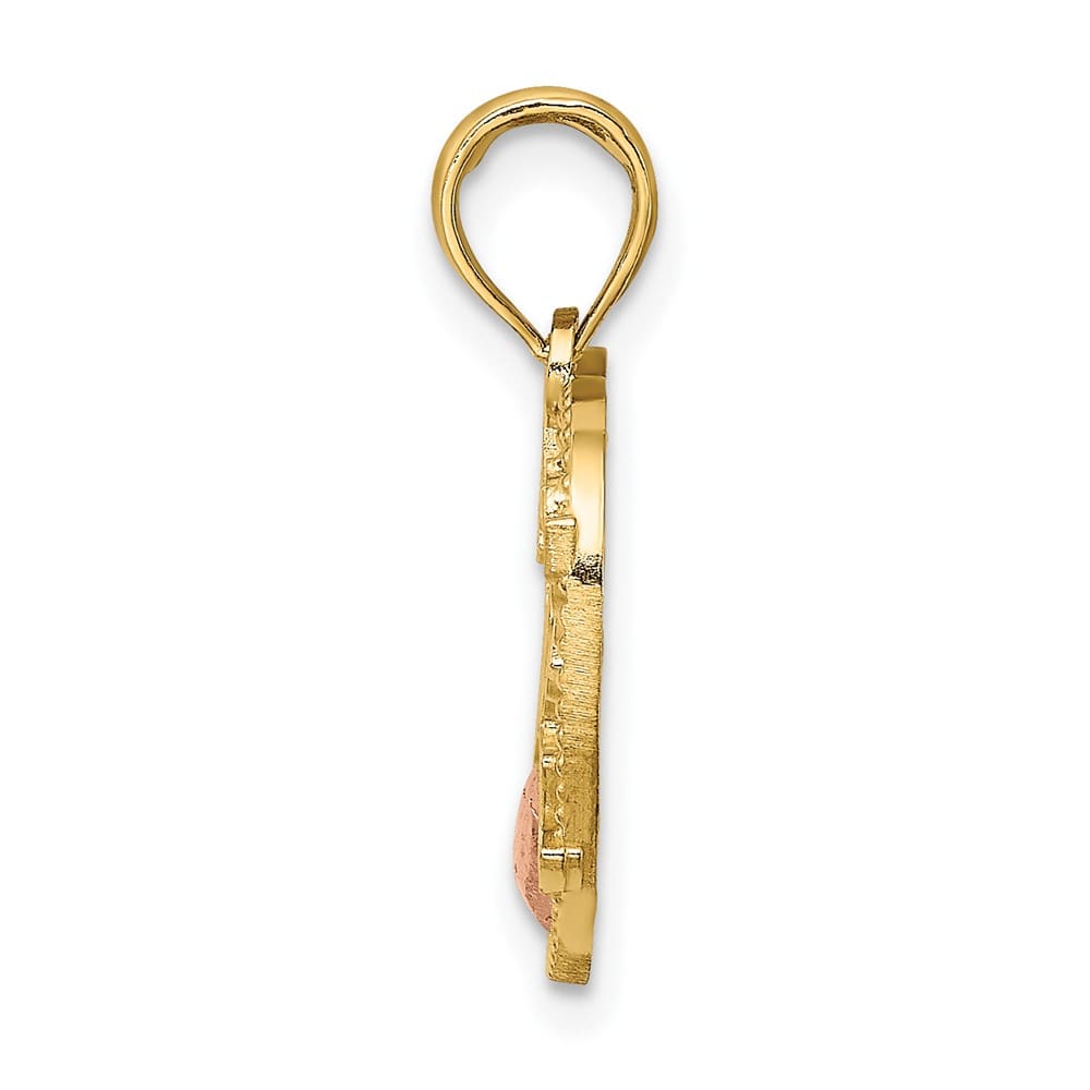 10K Two-Tone Gold Solid Polished Medium #1 Mother in Heart Charm