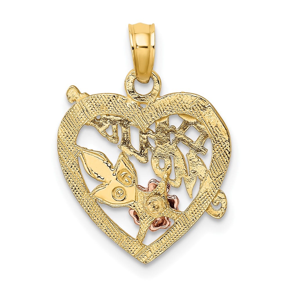 10K Two-Tone Gold Solid Polished Medium #1 Mother in Heart Charm