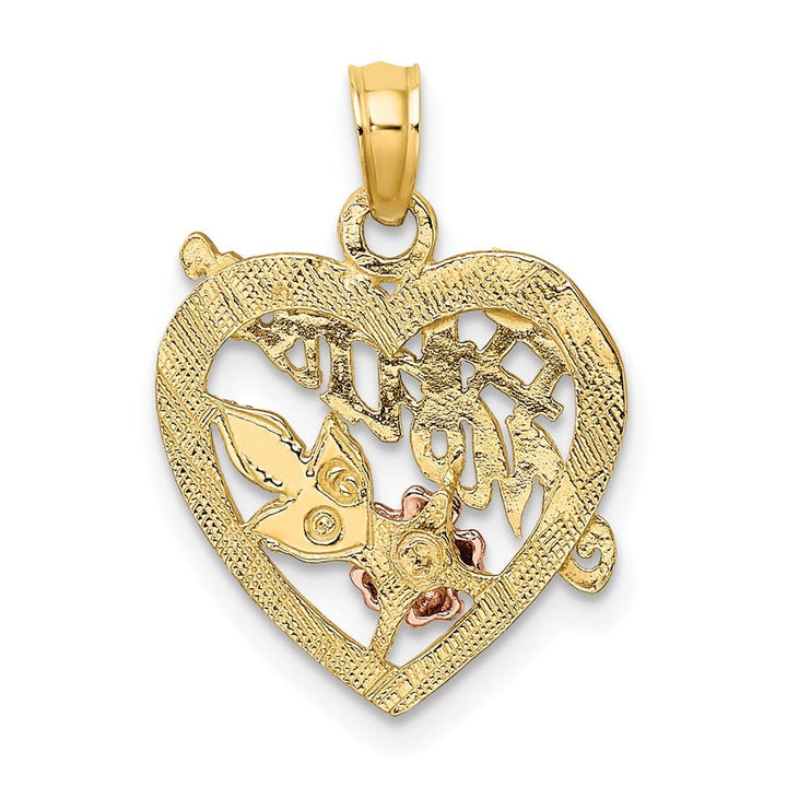 10K Two-Tone Gold Solid Polished Medium #1 Mother in Heart Charm