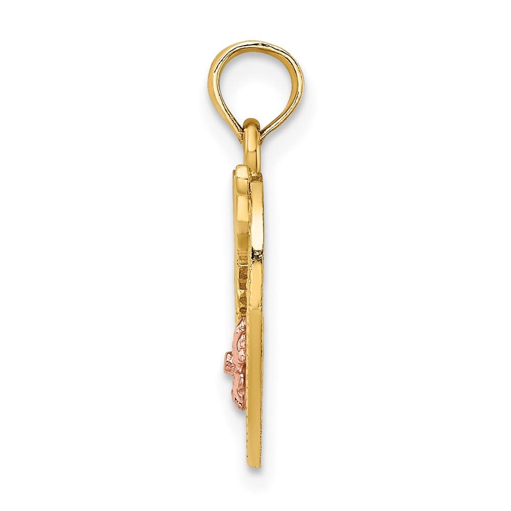 10K Two-Tone Gold Solid Polished Medium #1 Mother in Heart Charm