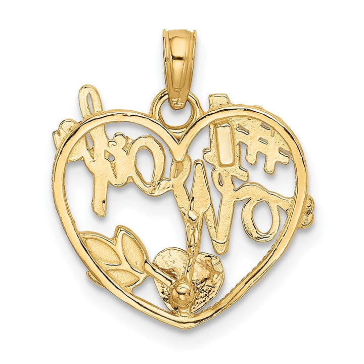 10K Two-Tone Gold Solid Polished Medium #1 Wife Heart Pendant
