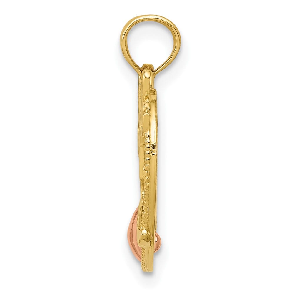 10K Two-Tone Gold Solid Polished Medium #1 Wife Heart Pendant