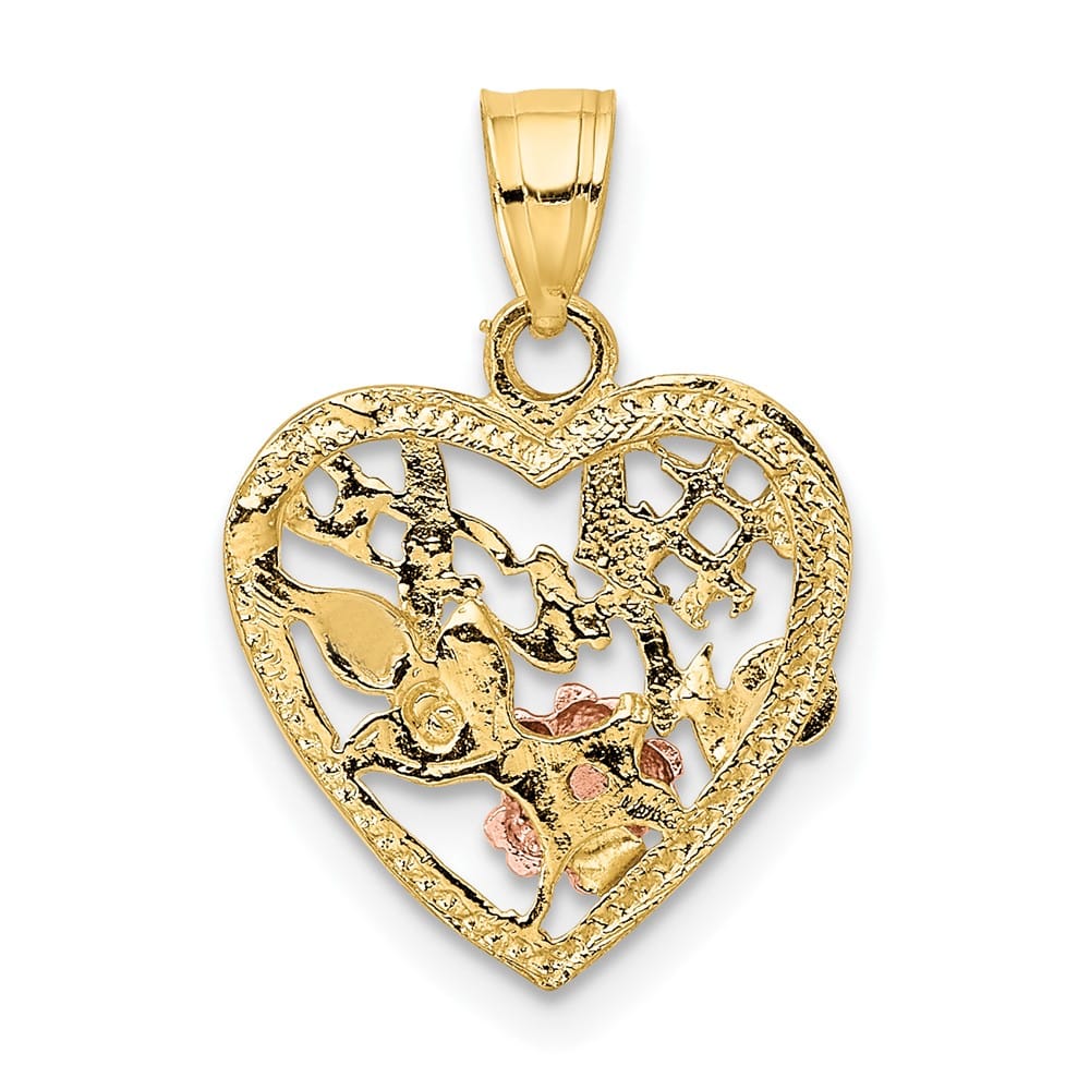 10K Two-Tone Gold Solid Polished Medium #1 Wife in Heart Charm