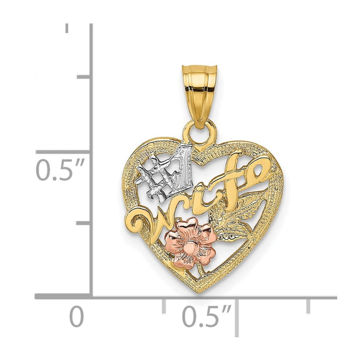 10K Two-Tone Gold Solid Polished Medium #1 Wife in Heart Charm