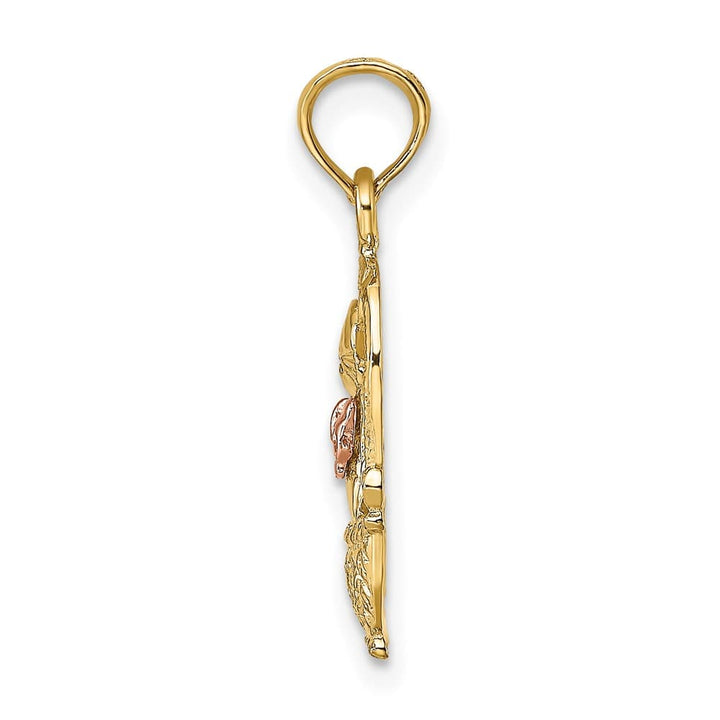 10K Two-Tone Gold Solid Polished Medium Cat with Bow in Basket Charm