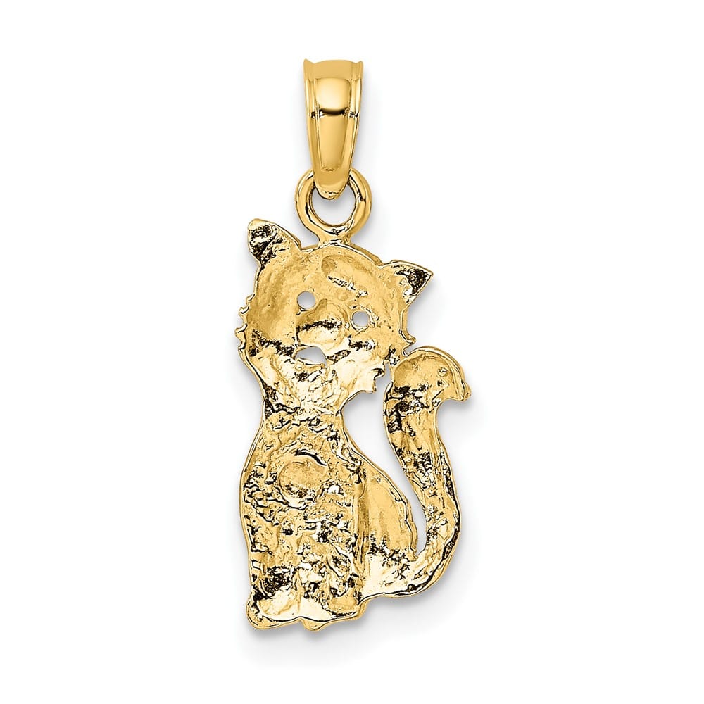 10K Two-Tone Gold Solid Polished Medium Cat with Heart Charm
