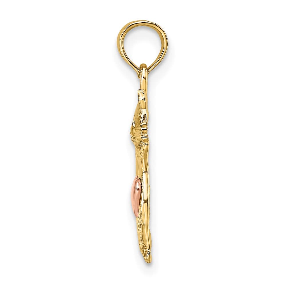 10K Two-Tone Gold Solid Polished Medium Cat with Heart Charm