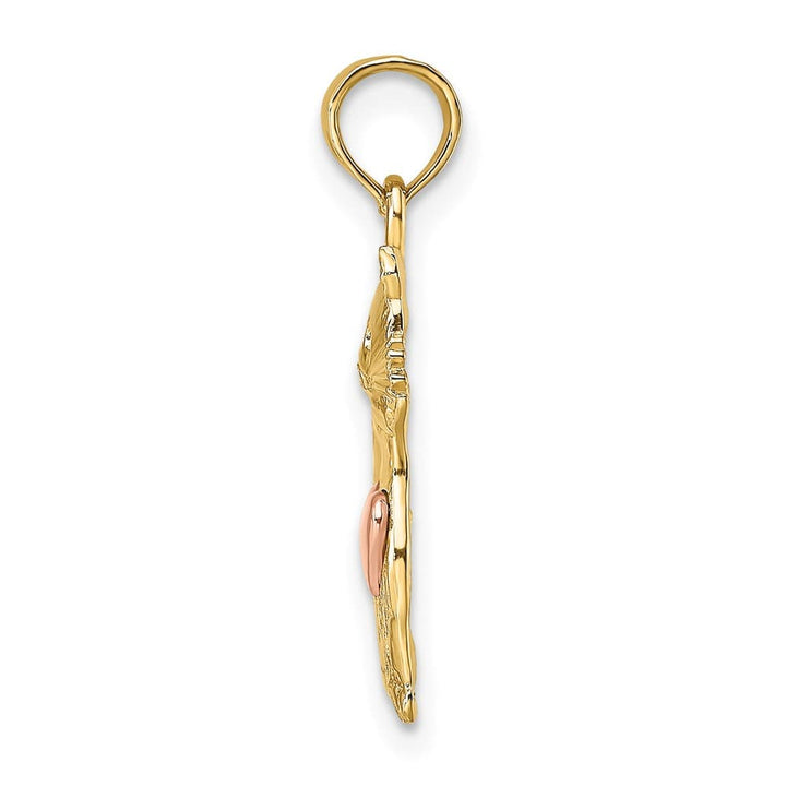 10K Two-Tone Gold Solid Polished Medium Cat with Heart Charm