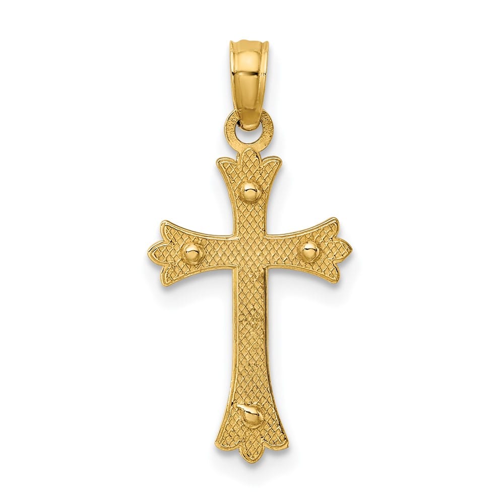 10K Two-Tone Gold Solid Polished Medium Center Budded Cross Charm