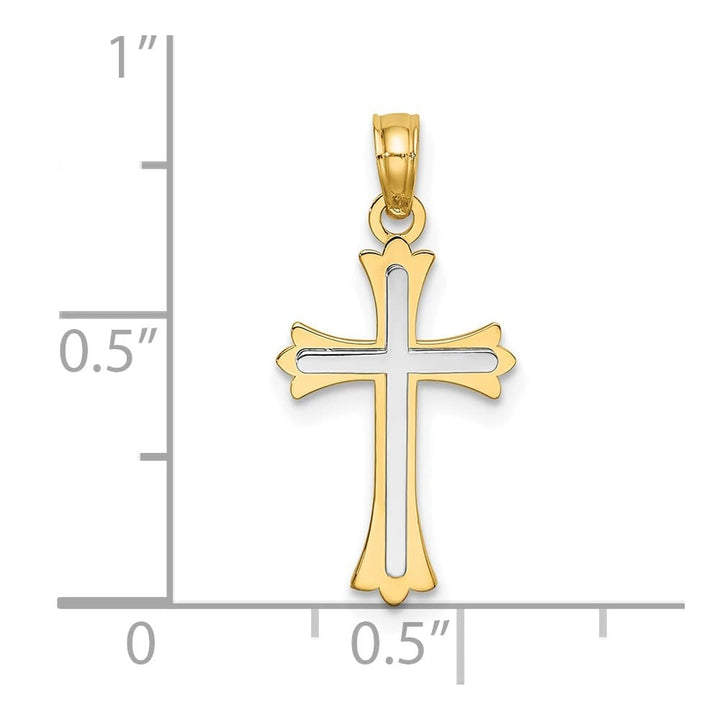10K Two-Tone Gold Solid Polished Medium Center Budded Cross Charm