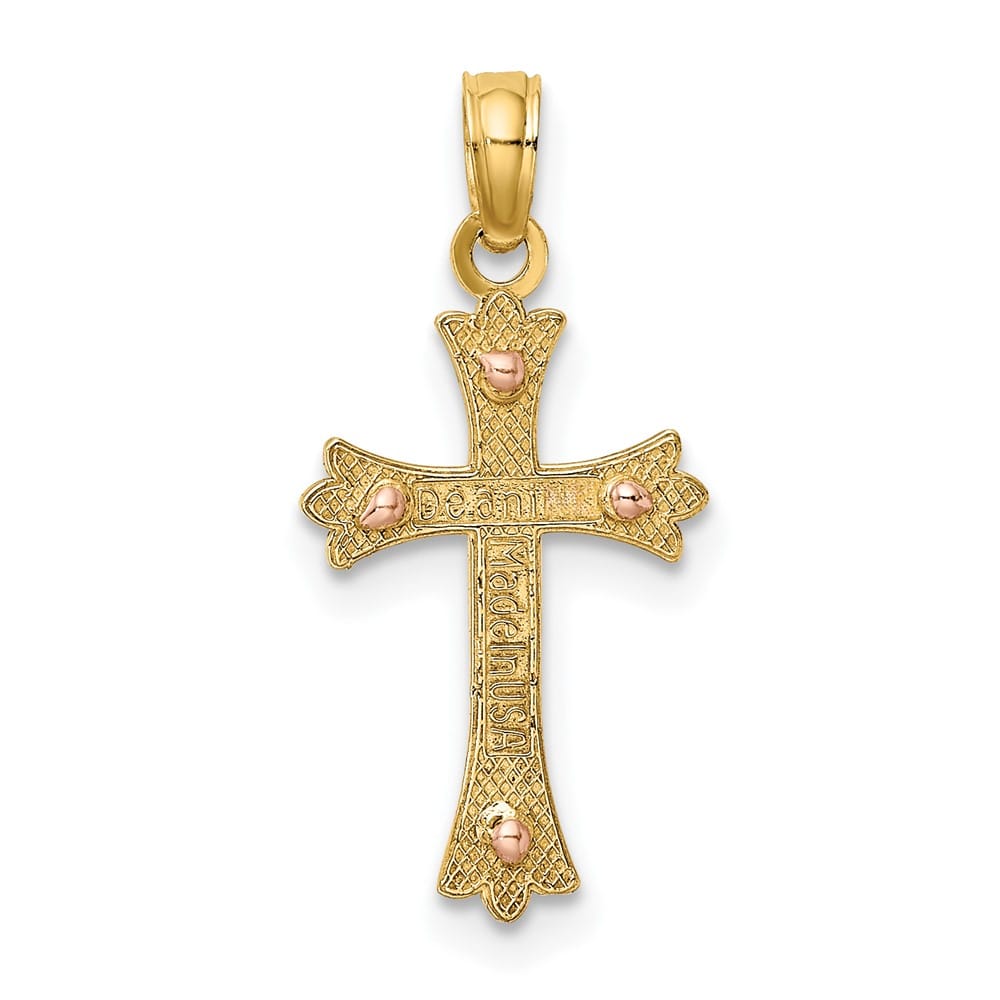 10K Two-Tone Gold Solid Polished Medium Cross Charm