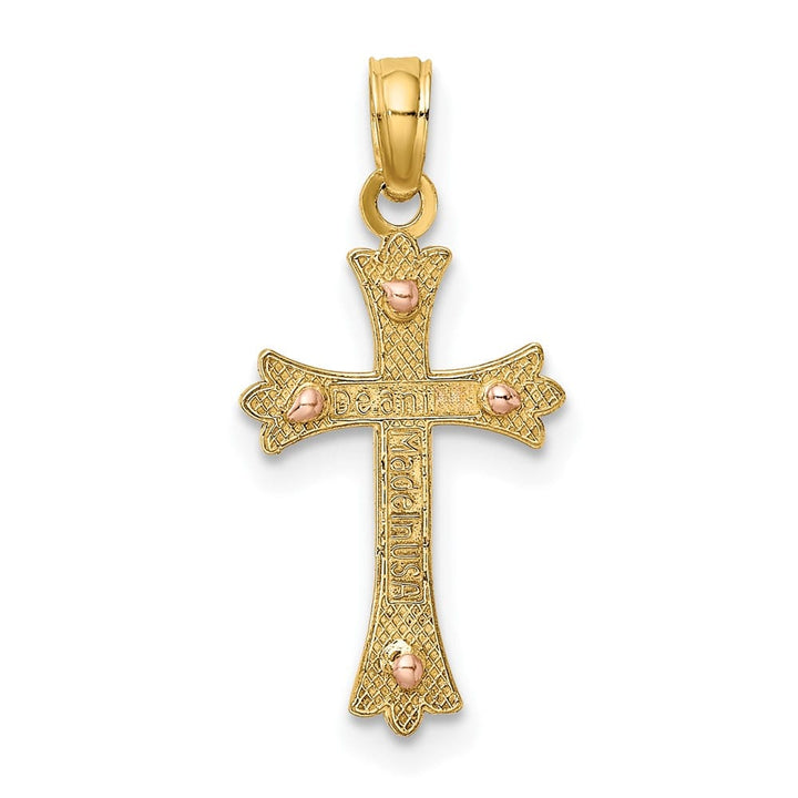 10K Two-Tone Gold Solid Polished Medium Cross Charm