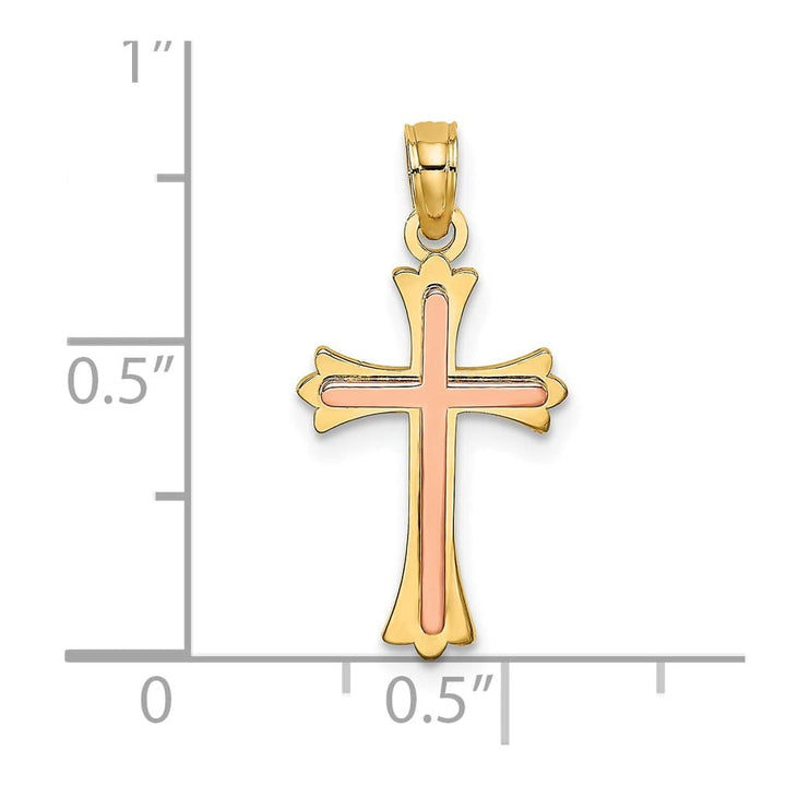 10K Two-Tone Gold Solid Polished Medium Cross Charm