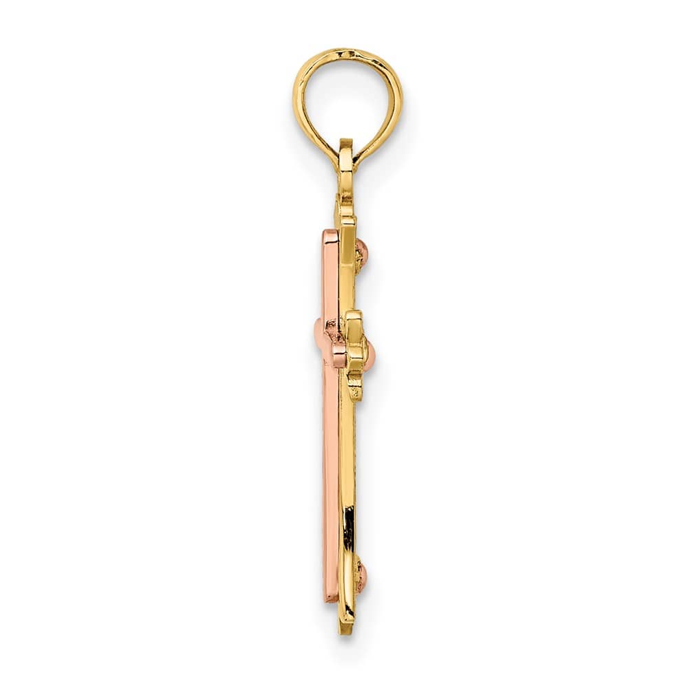 10K Two-Tone Gold Solid Polished Medium Cross Charm