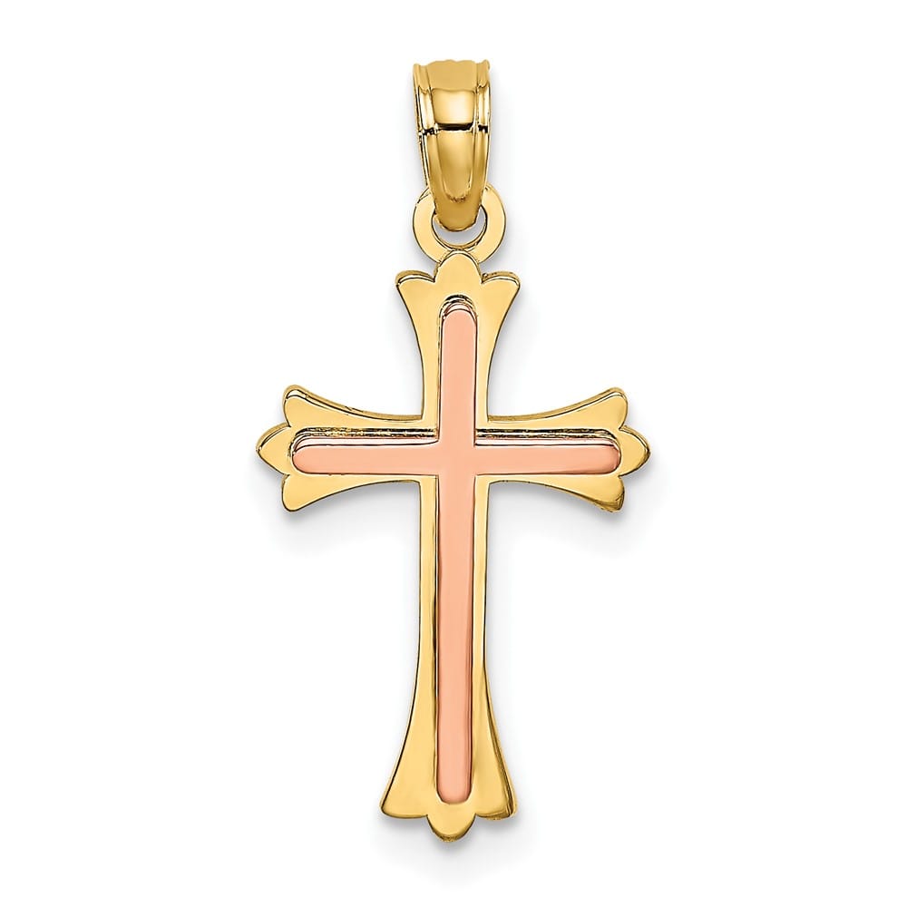 10K Two-Tone Gold Solid Polished Medium Cross Charm