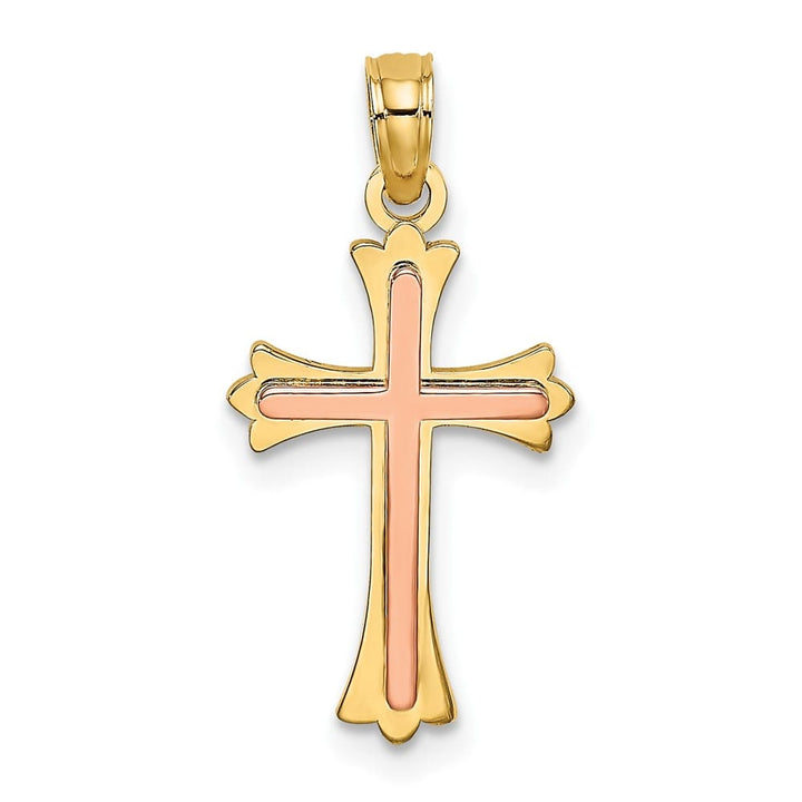 10K Two-Tone Gold Solid Polished Medium Cross Charm