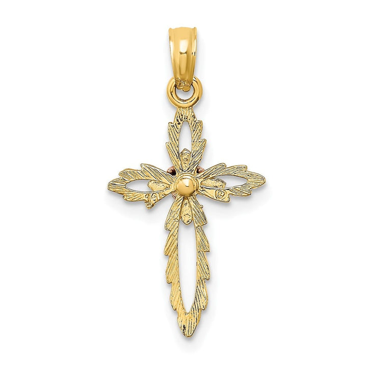 10K Two-Tone Gold Solid Polished Medium Cross with Heart Center Charm