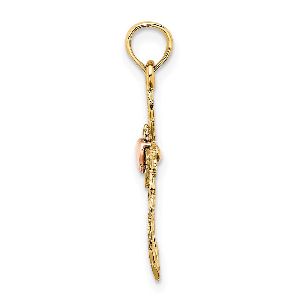 10K Two-Tone Gold Solid Polished Medium Cross with Heart Center Charm
